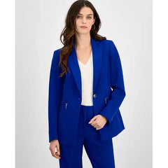 Petite One-Button Notch-Collar Zip-Pocket Blazer,Created by Macy's-Vibrant cobalt