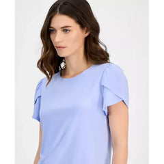 Anne Klein Petite Gathered Tulip Short Sleeve Top, Fresh Blue ,Size P/XS