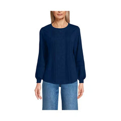 Macy's Women's Long Sleeve Lightweight Jersey Pintuck Embroidery Top-Deep sea navy