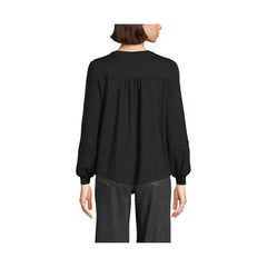 Macy's Women's Long Sleeve Lightweight Jersey Pintuck Embroidery Top-Black