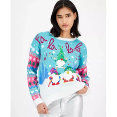 Juniors' Gnomes Singing Christmas Sweater,created by Macy's-Blue combo