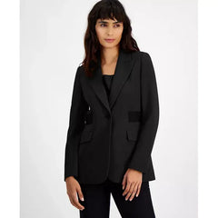 Women's Contrast Tab One-Button Blazer, Created for Macy's-Black