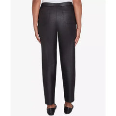 Alfred Dunner Women's Rue Rivoli Faux Leather Flat Elastic Waist Medium Length Pants, Black