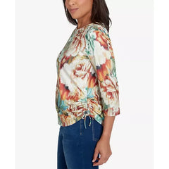 Alfred Dunner Women's Classic Earth Floral Crew Neck Top, Multi