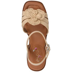 ALDO Womens Beachbloom Two Piece Platform Sandals, Stylish Floral Summer Shoes, Light Beige Raffia