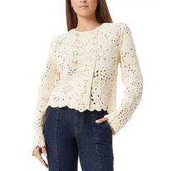 Women's Fiona Double-Breasted Crochet Blazer, Created by Macy's-Cream