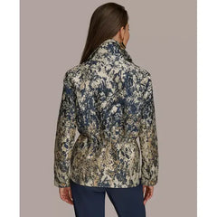 Women's Metallic Jacquard Zip-Front Jacket,Created by macy's-White/Navy Blue/Pearl