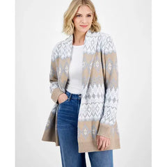 Women's Cozy Fairisle Cardigan, Created for Macy's-Natural