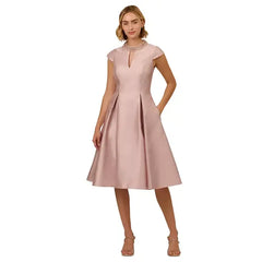 Adrianna Papell Women's Keyhole Mikado Midi Dress for Sophisticated and Elegant Evening Wear, Bellini