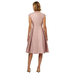 Adrianna Papell Women's Keyhole Mikado Midi Dress for Sophisticated and Elegant Evening Wear, Bellini