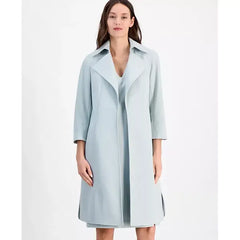 Anne Klein Womens Stretch Wide Collar Open Front Long Jacket, Stylish Comfortable Outerwear ,Soft Aloe
