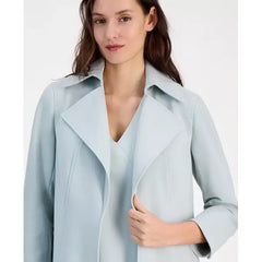 Anne Klein Womens Stretch Wide Collar Open Front Long Jacket, Stylish Comfortable Outerwear ,Soft Aloe