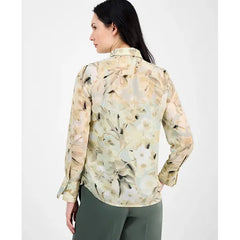 Anne Klein Womens Floral Print Tie Neck Blouse, Elegant Stylish Top