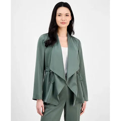 Anne Klein Womens Drape Front Drawstring Waist Jacket, Stylish Lightweight Layering Piece