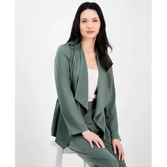 Anne Klein Womens Drape Front Drawstring Waist Jacket, Stylish Lightweight Layering Piece