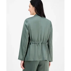 Anne Klein Womens Drape Front Drawstring Waist Jacket, Stylish Lightweight Layering Piece