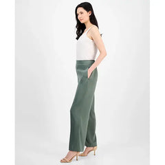 Anne Klein Womens Pull On High Rise Wide Leg Pants, Stylish Comfortable Everyday Wear, Eucalyptus