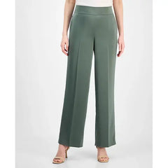 Anne Klein Womens Pull On High Rise Wide Leg Pants, Stylish Comfortable Everyday Wear, Eucalyptus