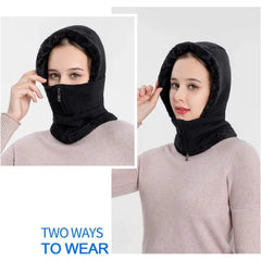 TAGVO Knitted Balaclava Hat with Fleece Hood - Warm Neck Gaiter for Men & Women