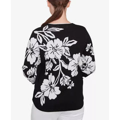 Alfred Dunner Women's Wild At Heart Dramatic Floral Crew Neck Top, Black
