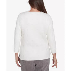 Alfred Dunner Women's Copenhagen Textured Cable Button Shoulder Sweater, Winter White, Size M