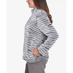Alfred Dunner Women's Copenhagen Fuzzy Sculpted Zebra Animal Jacket, Graphite