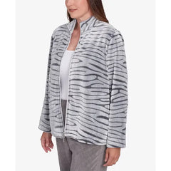 Alfred Dunner Women's Copenhagen Fuzzy Sculpted Zebra Animal Jacket, Graphite