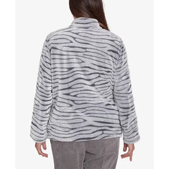 Alfred Dunner Women's Copenhagen Fuzzy Sculpted Zebra Animal Jacket, Graphite