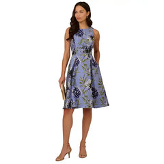 Adrianna Papell Womens Sleeveless Floral Embroidered Dress, Elegant Style for Special Occasions,Blue Multi
