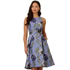 Adrianna Papell Womens Sleeveless Floral Embroidered Dress, Elegant Style for Special Occasions,Blue Multi