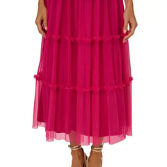 Adrianna Papell Womens Ruffled Tiered Midi Dress, Elegant Style for Special Occasions,Bright Rose