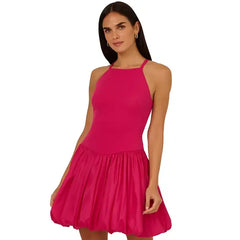 Adrianna Papell Womens Bubble Hem Sleeveless Dress, Stylish Party or Special Occasion Outfit, Bright Rose