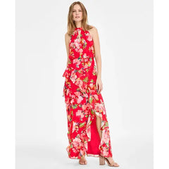 Adrianna Papell Women's Printed Sleeveless Mermaid Dress for Elegant and Flattering Evening Wear, Pink Multi