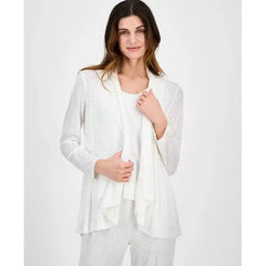 Anne Klein Womens Sequin High Low Open Front Cardigan, Stylish and Sparkly Layer, Bright White