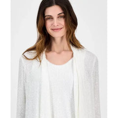 Anne Klein Womens Sequin High Low Open Front Cardigan, Stylish and Sparkly Layer, Bright White