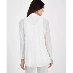 Anne Klein Womens Sequin High Low Open Front Cardigan, Stylish and Sparkly Layer, Bright White