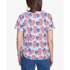 Alfred Dunner Women's Flag Heart Top with Side Ruching, Blue