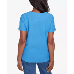 Alfred Dunner Women's Classic Solid Textured Short Sleeve Top, Aqua