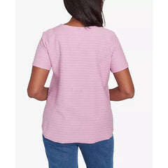 Alfred Dunner Women's Classic Solid Textured Short Sleeve Top, Aqua