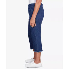 Alfred Dunner Womens Classic Denim Fringe Capri Pant, Casual Stretch Jean Capris