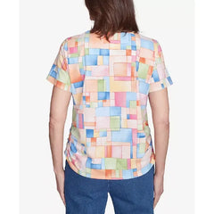 Alfred Dunner Women's Color Block Tile Top with Side Ruching ,Pastel