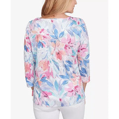 Alfred Dunner Petite Classics Floral Spray Crewneck Top, Multi Purple