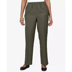 Alfred Dunner Petite Classics All Around Elastic Waist Accord Medium Length Pants, Olive