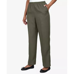 Alfred Dunner Petite Classics All Around Elastic Waist Accord Medium Length Pants, Olive
