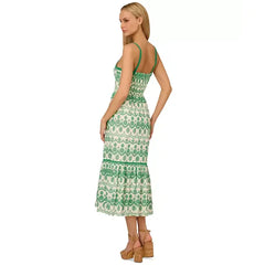Adrianna Papell Women's Cotton Eyelet Midi Dress for Breezy and Elegant Summer Style, White/green
