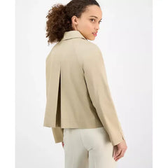 Anne Klein Petite Short Double Breasted Trench Coat, Stylish and Classic Outerwear, Ak Khaki