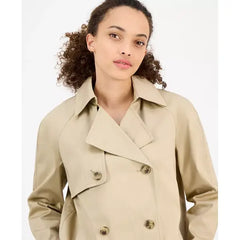 Anne Klein Petite Short Double Breasted Trench Coat, Stylish and Classic Outerwear, Ak Khaki