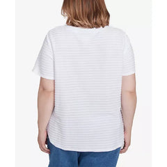 Alfred Dunner Plus Size Classic Solid Textured Short Sleeve Top, White