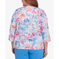 Alfred Dunner Plus Size Classic Floral Spray Crew Neck Top, Multi Purple