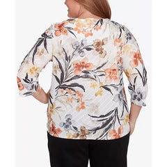 Alfred Dunner Plus Size Classic Watercolor Floral Crew Neck Top, Neutral Multi
